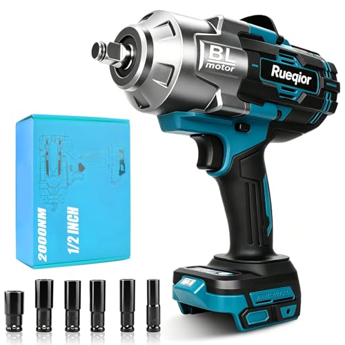 Cordless Impact Wrench 1/2" Compatible with Makita 18V Battery, Impact Wrench 1500FT-LBS(2000N.m) High Torque Brushless Electric Impact Power Impact Driver for Car, Truck (No Battery) - color: Blue 2000n 1/2in