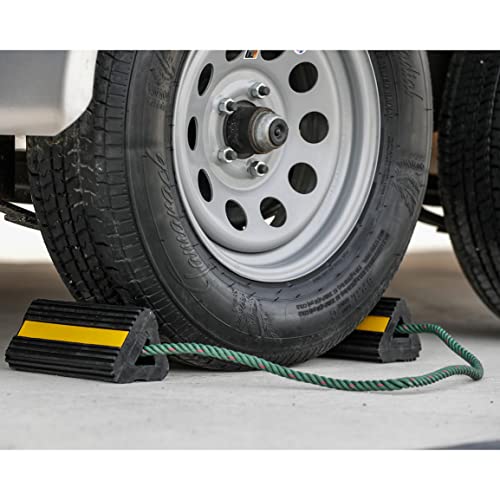 Buyers Products WC24483 Heavy Duty Wheel Chock Set, 4x4x8 Rubber Wheel Chocks with 36 Inch Nylon Rope, Rust & Chemical Proof, Reflective Tape, for Trucks, Utility Vehicles, Ground Support Equipment