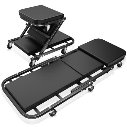 Auto Dynasty 40" Z-Creeper Seat, 2-in-1 Foldable Garage Creeper Shop Seat, 330 LBS Capacity Automotive Mechanic Repair Under Car Rolling Creeper Seat, Black - color: Black, size: 40 Inch