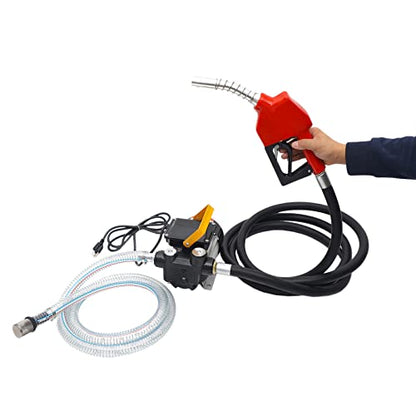 110v DC Electric Fuel Transfer Pump, Self-Priming Diesel Pump or Fuel Oil Pump w/Hoses & Nozzle Kit for Construction or Agricultural Machinery