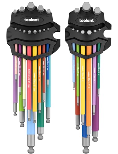 toolant Allen Wrenches Sets 22pcs(Metric&SAE), Extra Long Arm Allen Key Set with Ball End, Crafted Hex Key Set with Color Coded Sleeves, Unique Patented Holder Design for Magnetizing and Demagnetizing - size: 22pcs(Metric&SAE)