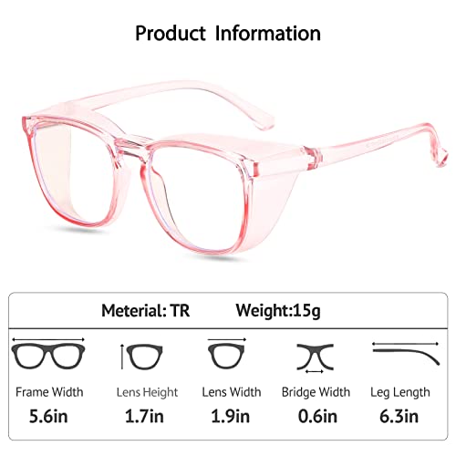 Feaglo Safety Glasses, Anti Fog Safety Goggles for Women Men, Blue Light Blocking Stylish Eye Protection Glasses Side Shield - color: Transparent+pink