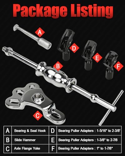 8 Piece Slide Hammer Puller and Rear Axle Bearing Removal Tool, Axle Seal and Bearing Remover Set with Slide Hammer Yoke and 3 Rear Axle Puller Adapters