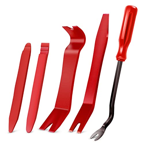 Nilight 5PCS Auto Trim Removal Tool Set for Car Audio Dash Panel Window Molding Fastener Remover Tool Kit - color: Red, size: 5Pcs