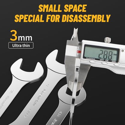 GRENPRO Thin Wrench Set (3mm Thickness) – 8PCS Carbon Steel Slim Wrenches for Tight Spaces, SAE 1/4"-1-1/16", with Storage Pouch & Gauge - size: 8PCS SAE(3mm)