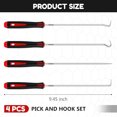 WILLBOND 4 Pcs Pick and Hook Set Precision Automotive Mechanic Picks Tools Set for Car Oil Seal Hooks Puller Remover Tools (9.45 Inches,Red) - color: Red, size: 9.45 Inches