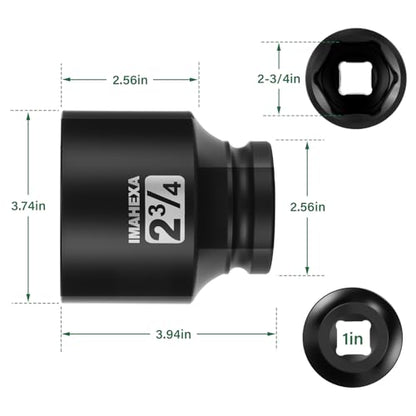 1" Drive Shallow Impact Socket,2-3/4 Inch SAE Jumbo Socket,CR-MO 6 Point for Easy Removal of Large Axle Nut（SAE) - size: 1 Inch Shallow 2-3/4", style: 1"Drive Shallow Impact Socket