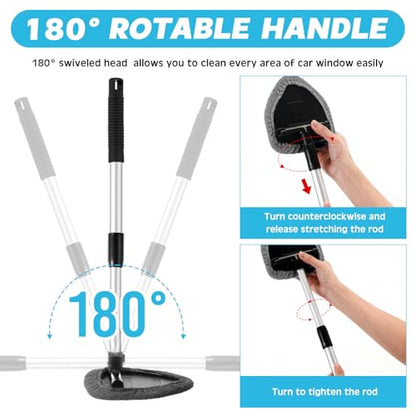 Baderke 10 Pcs Windshield Cleaner Tool Car Window Cleaning Supplies with Extendable Handle Include 6 Washable Microfiber Bonnets 2 Empty 60ml Spray Bottle Glass Wiper Kit (Gray) - color: Gray