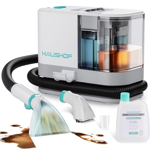HAUSHOF Portable Carpet Spot and Upholstery Cleaner Machine, 13Kpa Powerful Suction & Spot Remover, Deep Stain Cleaning for Rug, Carpet, Car Seats, Pets, Stairs, Couches, with Cleaning Solution