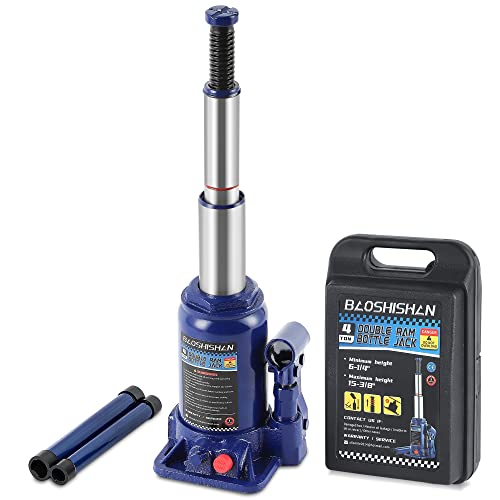 BAOSHISHAN 4 Ton Double Ram Bottle Jack with Carrying Case | Heavy-Duty Hydraulic Lift, Welded Steel Construction, Overload Protection, Anti-Slip Base, for SUV Truck RV - size: 4 Ton with Case