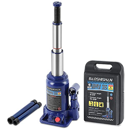 BAOSHISHAN 4 Ton Double Ram Bottle Jack with Carrying Case | Heavy-Duty Hydraulic Lift, Welded Steel Construction, Overload Protection, Anti-Slip Base, for SUV Truck RV - size: 4 Ton with Case
