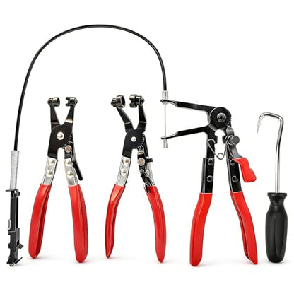 4-Pack Long Hose Clamp Pliers Tool Set -Tool for Removing Hose Clamp of Automobile Coolant, Heater, Water Hose Cord Radiator