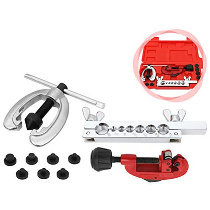 SCITOO Double Brake line Flaring Tubing Tool and Pipe Brake Line Cutter Tool Set for Copper Aluminum Steel Brass, 7 Dies 3/16"-5/8"