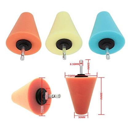 Conical Sponge Buffing Polishing Cone, Wheel Drill Buffing Sponge Pad Polishing Kit, Car Wheel Hub Care Sponge Buffing for Cars Boats Motorcycles