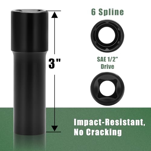 Small 6 Point Spline Lug Nut Socket, 1/2-Inch Drive Impact Square Tool – Easily Remove M12x1.5, M12x1.25, 1/2-20, M10x1.25, 3/8-20 Lug Bolts/Nuts | 1 Pc (Black) - size: 6 Spline Socket