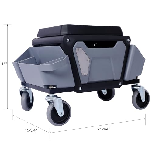 Mechanic Stool Seat Chair with Wheels, Heavy Duty Rolling Garage Stool with Soft Rubber Cushion Seating and Drawer, 330 LBS Capacity, Rolling Tool Seat for Shop, Auto Repair (Gray) - color: Grey