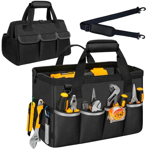 Portable Tool Bag Heavy Duty Tool Box Organizer with Shoulder Strap,M-Black | Heavy-Duty Tool Tote With Wide Mouth Opening & Adjustable Shoulder Strap. Durable Storage Bag For Mechanics & Engineers. - color: Black, size: M