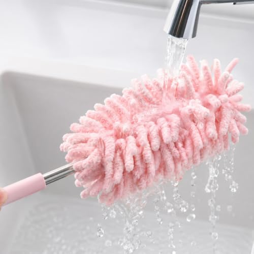 Set of 2 Microfiber Car Dusting Brushes Flexible Adjustable Mini Cleaning Tools Made of Polyester Fiber for Dashboard Vents Pink