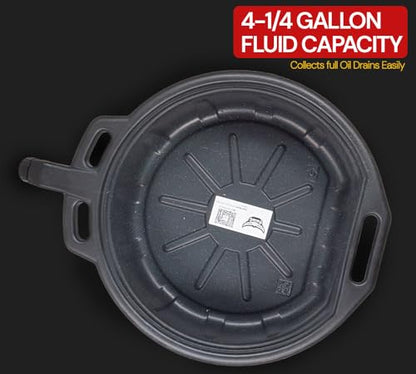 Mytee Products 2 Pack Automotive Oil Drain Pan - Black Plastic Anti Splash, Motor Large Oil Drip Catcher Pan for Changing Oil, Spill-Proof Design - 4.25-Gallon