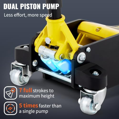 3 Ton Low Profile Floor Jack, Dual Pump Aluminum Steel Racing Car Jack, Lifting Tool with 6600 lbs Capacity for Car Maintenance