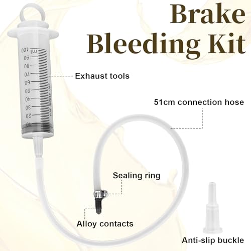 Motorcycle Brake Bleeder Kit, 100ml Pump Hydraulic Disc Bleeding Tool | 50cm hose & fittings. Compatible with motorcycles, cars & scooters. Reverse brake fluid flush. Easy one-person use.