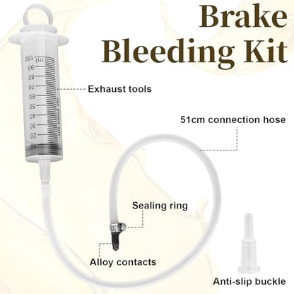 Motorcycle Brake Bleeder Kit, 100ml Pump Hydraulic Disc Bleeding Tool | 50cm hose & fittings. Compatible with motorcycles, cars & scooters. Reverse brake fluid flush. Easy one-person use.