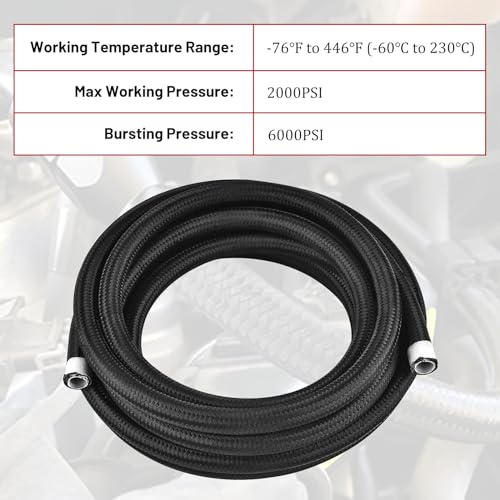 10AN 30FT PTFE Fuel Line Hose Kit, AN10 E85 Nylon Stainless Steel Braided Fuel Hose with 10 PCS Swivel PTFE Fuel Hose End Fittings Adapter Kit - Black - color: Black, size: 10AN Fitting+30Ft Hose