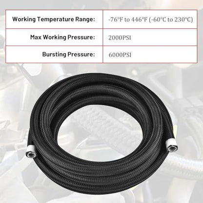 10AN 30FT PTFE Fuel Line Hose Kit, AN10 E85 Nylon Stainless Steel Braided Fuel Hose with 10 PCS Swivel PTFE Fuel Hose End Fittings Adapter Kit - Black - color: Black, size: 10AN Fitting+30Ft Hose