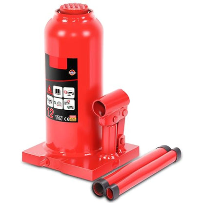 Auto Dynasty 12 Ton Hydraulic Bottle Jack, Automotive Welded Bottle Jack for Car, Pickup Truck, RV, Auto Repair, 9" to 18" Lifting Range (Red) - color: Red, size: 12 Ton