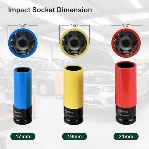 3PCS 1/2" Lug Nut Socket Set, Non-Marring 17/19/21mm Thin Wall Sleeve for Premium Auto Wheels - style: IS-D12-3PC-85