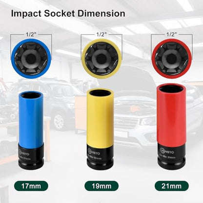 3PCS 1/2" Lug Nut Socket Set, Non-Marring 17/19/21mm Thin Wall Sleeve for Premium Auto Wheels - style: IS-D12-3PC-85