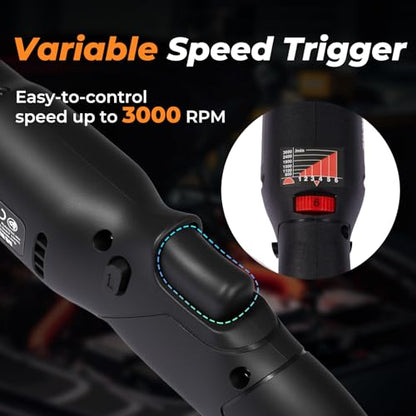 1/2" Brushless Right Angle Wrench 360 Rotating 160Nm, 2 Batteries | 6-Speed Control (800-3000 RPM), 4-Level LED Fuel Gauge, Includes 20pcs Sockets & Bits, 3500 IPM High Torque, Pro Tool Case