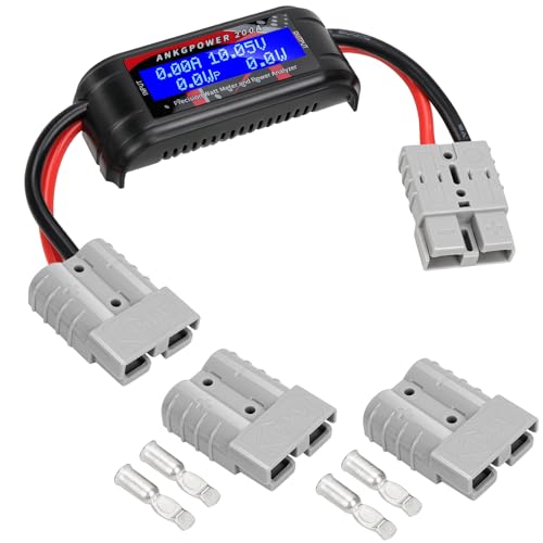 200A Power Analyzer with Power connectors, High Precision RC with Digital LCD Screen for Voltage (V) Current (A) Power (W) Charge(Ah) and Energy (Wh) Measurement Two Sets of 50A Gray Power connectors - color: GREY