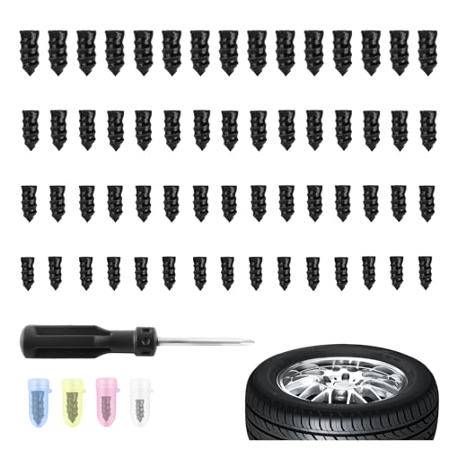 4 Size 60PCS Heavy Duty Tire Plugs Kit with Screwdriver,Deep Threads Screw in Tire Plugs for Quick Puncture Repair,Professional Tires Repair Rubber Nail Kit for Car,Truck,SUV (4 Size 60PCS) - color: 4 Size/60pcs