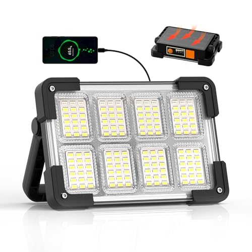 120W Solar Rechargeable Work Light, 144 LED 10000LM Led Work Light with 4 Modes, Portable Flood Light with Stand, IP66 Waterproof Outdoor Working Light for Emergency Mechanic Camping Repair (Black) - color: Black