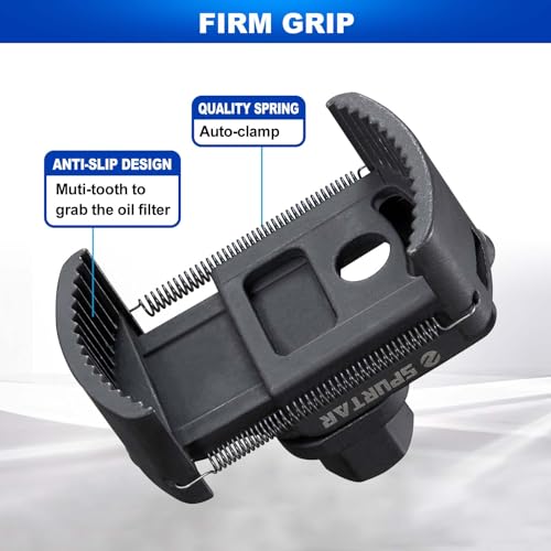 Spurtar Adjustable Oil Filter Wrench 2-3/8 to 3-1/8 inch 60-80mm Universal | Oil Filter Removal Tool 1/2'' Drive Cap Style Oil Filter Tool Fits Small Medium-sized Spin-on Oil Filters UTV JetSkis