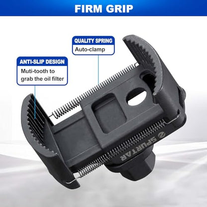 Spurtar Adjustable Oil Filter Wrench 2-3/8 to 3-1/8 inch 60-80mm Universal | Oil Filter Removal Tool 1/2'' Drive Cap Style Oil Filter Tool Fits Small Medium-sized Spin-on Oil Filters UTV JetSkis