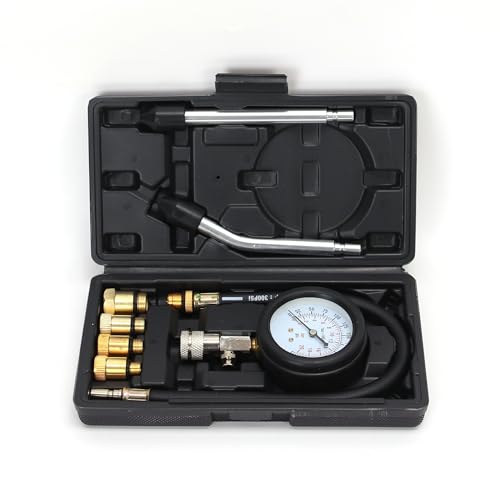 8PCS Compression Tester Kit 0-300 PSI Petrol Gas Engine Cylinder Pressure Gauge Automotive Tool for Motorcycle Car Truck (Black) - color: Black
