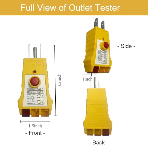 Outlet Tester with GFCI Check - Grounding & Receptacle Circuit Tester, Electric Outlet Tester Plug in, Automatic Electric Circuit Polarity Voltage Detector Breaker Finder (Yellow)
