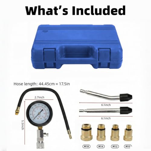 8-Piece Engine Compression Tester Kit, 0-300 PSI Gas Engine Cylinder Pressure Gauge Set for Automotives and Motorcycles