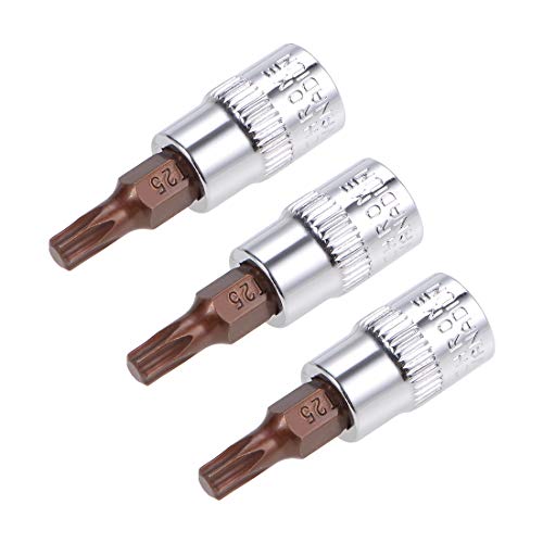 uxcell 3pcs 1/4" Drive x T25 Torx Bit Socket, S2 Steel Bits CR-V Sockets 38mm Length Use with Ratchet Wrench, Slide Bar, Extension Rod - size: T25
