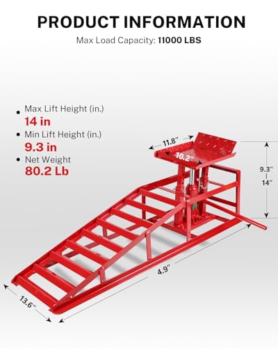 GarveeTech 2 Pack Hydraulic Car Ramps 5T 11000lbs Low Profile Car Lift Service Ramps Truck Trailer Garage, Height Hydraulic Vehicle Ramps - color: Red