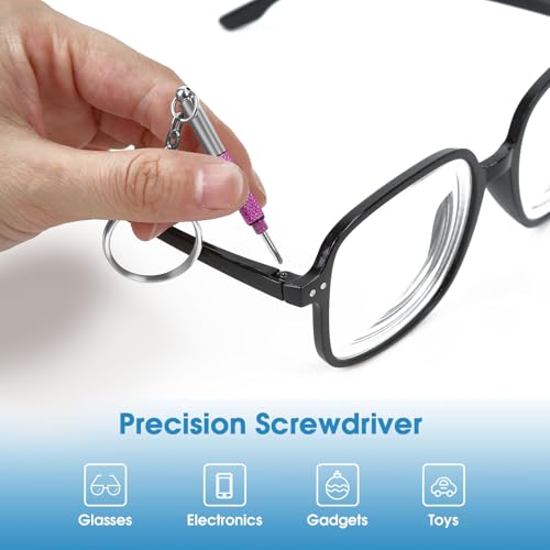 UNEAK - Eyeglass Screwdriver Repair Kit Pink and Black Precision 3 in 1 Mini Screwdrivers Set Keychain Glasses, Sunglasses, Sunglass, Watch, Electronics, Eyeglasses, Flat Head, Phillips, Hex - color: Pink and Black