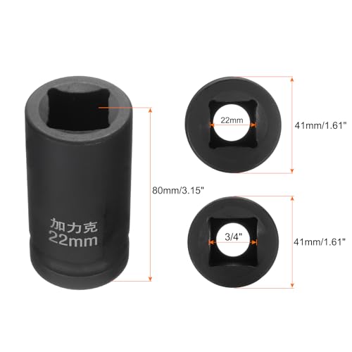 HARFINGTON 2pcs 4 Point Square Socket 3/4" Drive by 22mm Metric Square Impact Socket 40CR Blackening Standard Wheel Sockets Pneumatic Socket for Auto Repair Mechanical Maintenance Home Use - size: 22mm