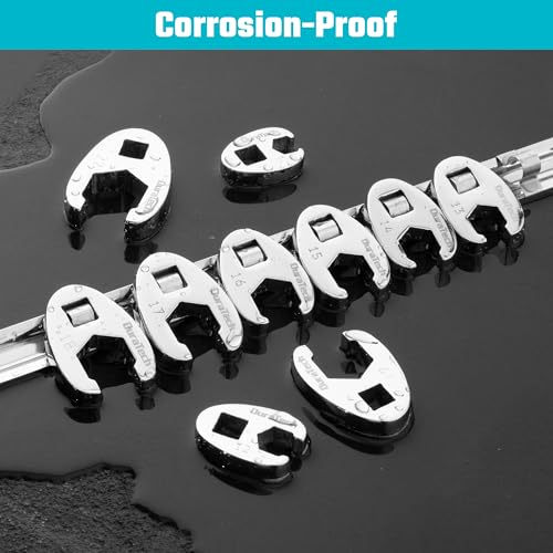 DURATECH 10-Piece 3/8" Drive Crowfoot Wrench Set, Flare Nut Wrench Set | Metric, 10mm-22mm, Designed for Tube Nuts and Flare Fittings on Brake, Fuel and A/C lines, 5-Point Grip, with Storage Rail