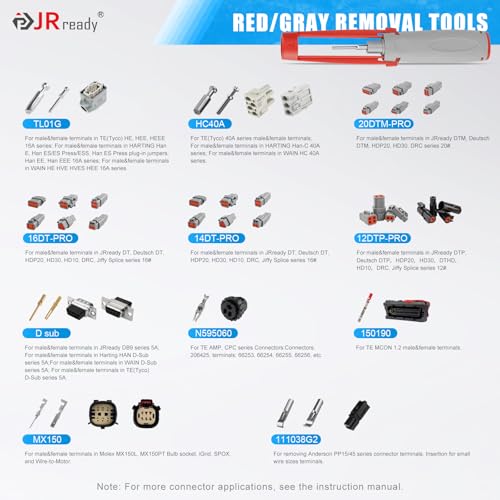 JRready 55PCS Terminal Pin Removal Tool Master Kit for Electrical Connector | TE, Deutsch, AMP, Molex, Delphi, Harting, Anderson, JPT, D SUB Connectors, Automotive Pin Release, Nylon Protective Handle - size: 55pcs JRconDRK Pin Rmoval Tools