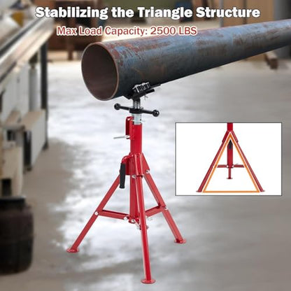 2PCS Pipe Jack Stand, Heavy Duty Pipe Stand, 4-Ball Transfer, 2500LB Jack Stands Carbon Steel with Portable Folding Legs 28-52 Inch Height Adjustable 1/8"-12" Capacity - color: Red | 4 Ball Transfer