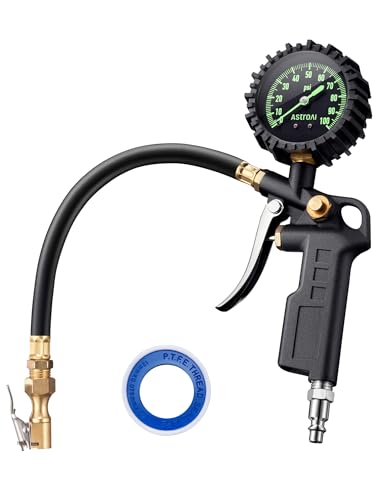 AstroAI Tire Pressure Gauge with Inflator, 100 PSI-ANSI B40.1 Accurate, Large 2.5" Easy Read Glow Dial, Heavy Duty Air Chuck and Compressor Accessories with Rubber Hose and Quick Connect Coupler - style: without case