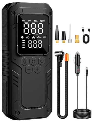 Tire Inflator Portable Air Compressor, 5X Faster Air Pump for Car Tires with Powerful Battery, 12V DC & Autostop, 150PSI Cordless Tire Pump for Car, Motorcycle, Bike, Balls