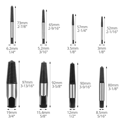 QWORK 8 Pieces Broken Water Pipe Extractor Set - Alloy Steel Screw Extractors, Damaged Screw Bolts Removal